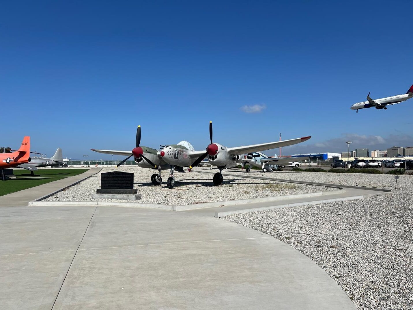 P-38 Lightning aircraft on display.